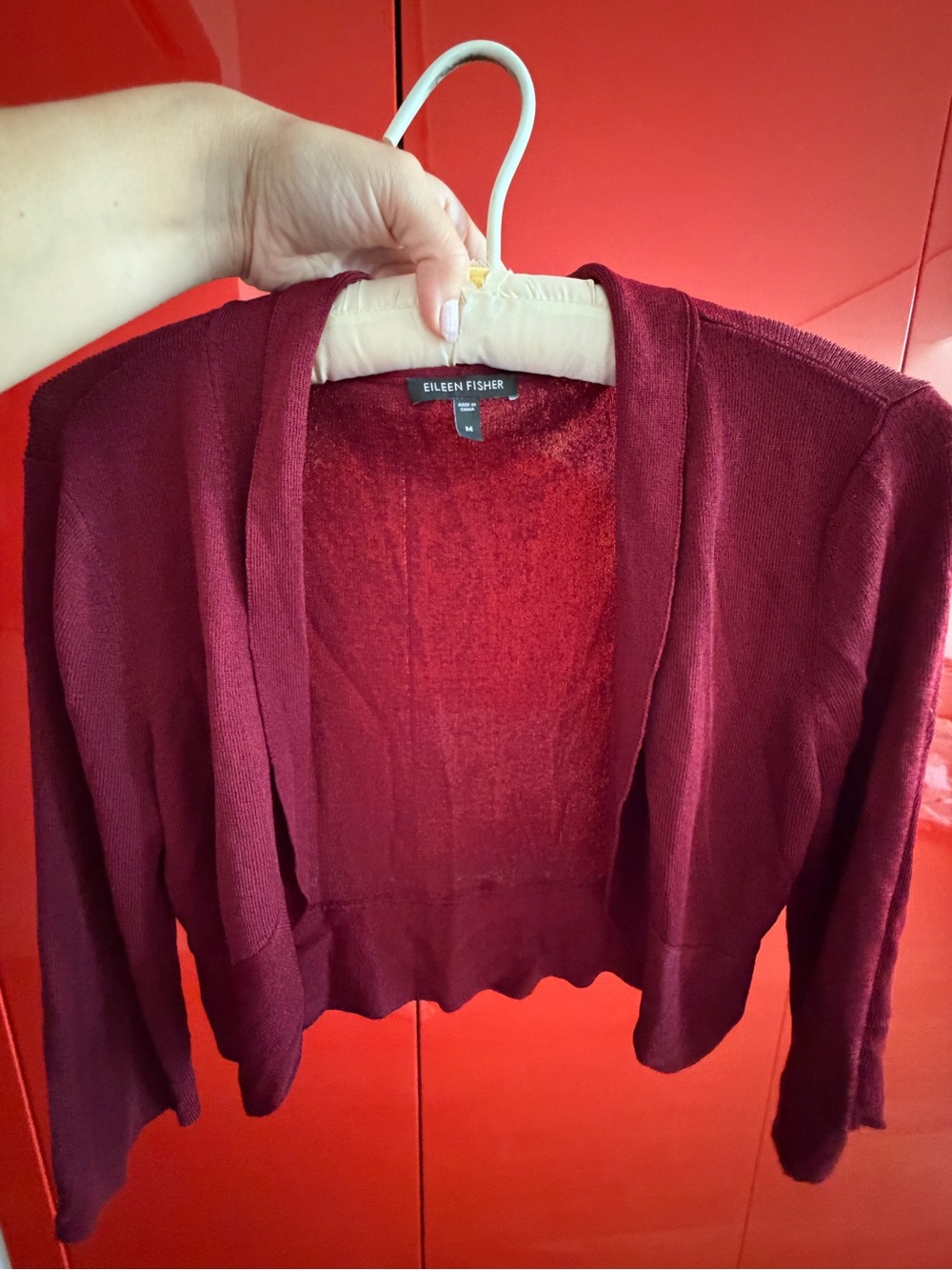 🗽Eileen Fisher Cropped Open-Front Cardigan in Wine